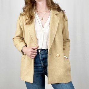 Vintage Irish Camel Hair Tan Oversized Blazer Jacket Long Trench Pea Coat Preppy